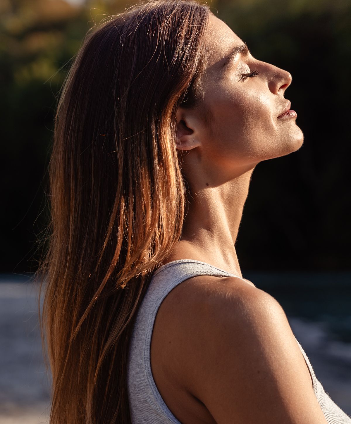 Woman enjoying peaceful moment in nature.